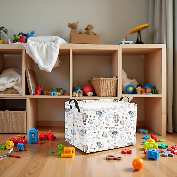 TIBAOLOVER Rectangular Baby Kids Storage Basket for Home Kitchen Girls Cute Storage Bin Organizer Shelf Book Room Decor(Flying Dinosaur)
