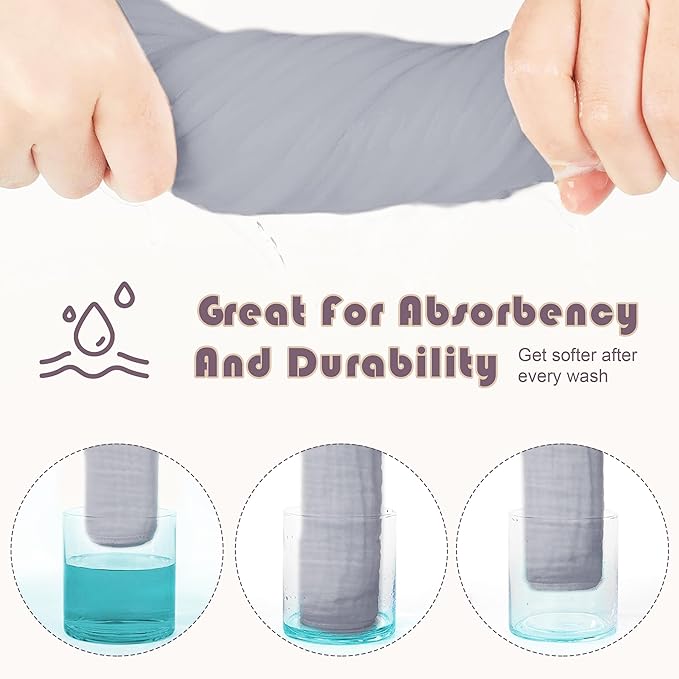 Ease Cubs Muslin Burp Cloths Large 100% Cotton Hand Washcloths for Boys & Girls, Baby Essentials Extra Absorbent and Soft Burping Rags for Newborn Registry (Slate, 12-Pack, 20" X10")