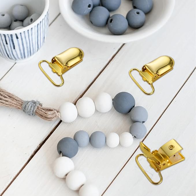 25 PCS 1" Suspender Clips Metal Pacifier Clip Holder for Pacifiers DIY Baby Girl Toy Bibs Garter Making Supplies (Gold, Bulk)