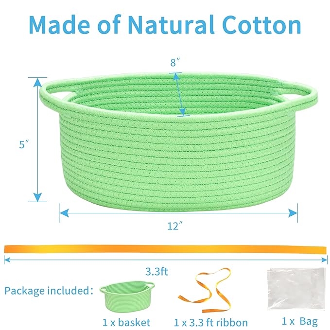 ABenkle Small Basket with Gift Bags and Ribbons, Empty Gift Baskets for Mother's Day, Decorative Boho Rope Woven Nursery Storage Organizer Toy Baskets with Handle for Baby Showers, 12"X 8" X 5"