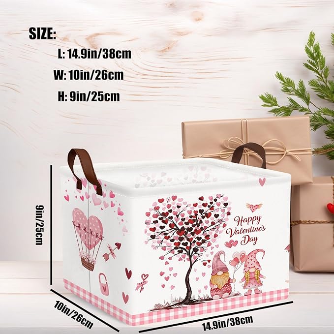 ASKETAM Valentine's Day Basket Gift for Empty Cute Heart Large Storage Bin for Kid and Baby Room Décor (Pink Dwarf Love Tree Hot Air Balloon)