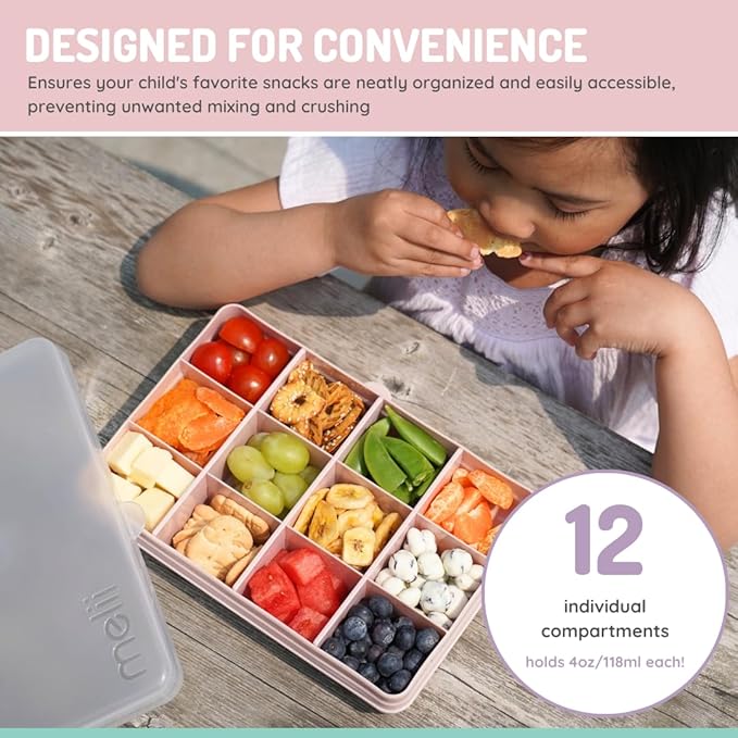 melii Snackle Box |12-Compartment Snack Container with Removable Dividers, BPA-Free Food Storage for Travel, School & On-the-Go Snacks, Kids & Family Organizer (Grey)