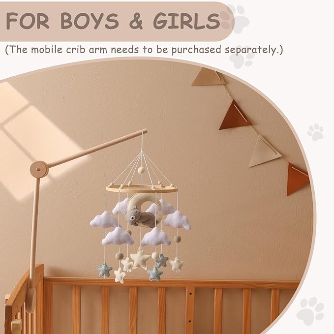 Baby Mobile for Crib – Handmade Hanging Felt Nursery Mobile – Fits Most Crib Arms – Gender-Neutral Boho Nursery Decor & Baby Gift