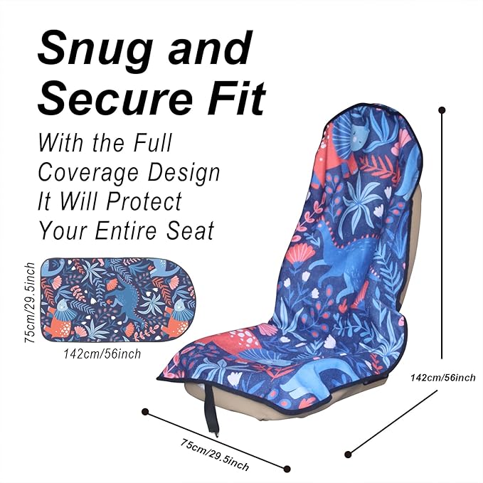 LoyaGour Car Seat Cover Protector Front Seats,for Gym Workout,Running,Swimming,Beach and Hiking,Waterproof Sweat Towel Bucket Seat Covers for Cars SUV Trucks (Dinosaur, 1Pcs)