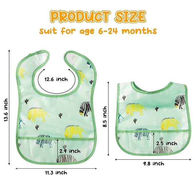 2ooya 6Pcs Waterproof Toddler Bibs Baby Feeding Bib Set with Crumb Catcher Pocket Infant Adjustable Baby Teething Bib Babies Sleeveless Animals Food Bibs Keepsake Gift for Baby Shower, 6-24 Months