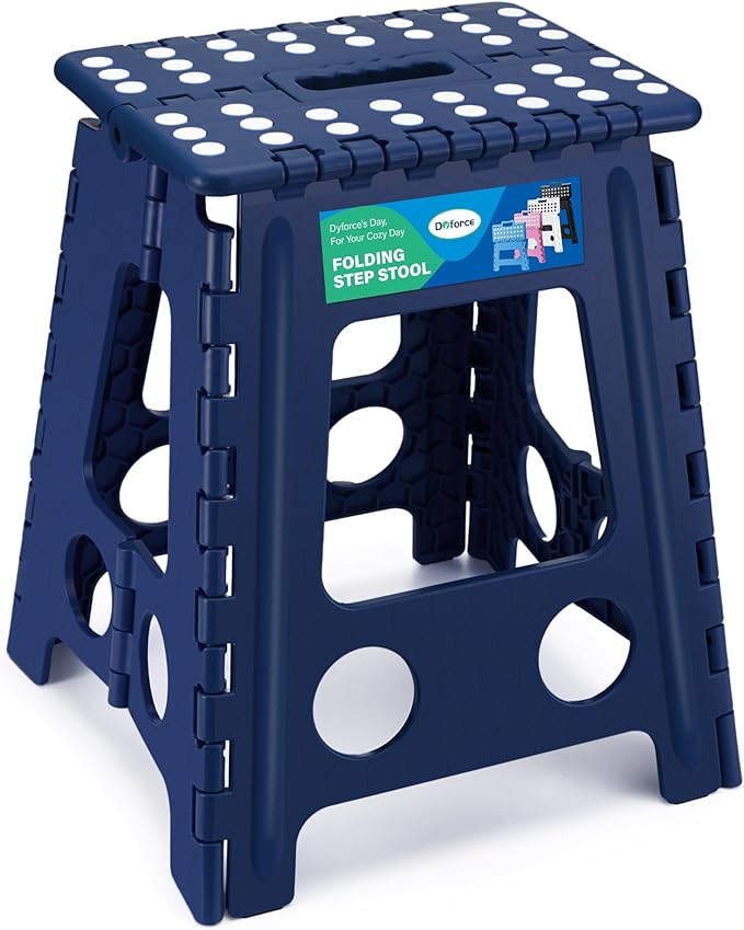 Dyforce 16 Inch Folding Step Stool 400lbs Capacity Sturdy Plastic Foldable Step Stools for Adults Stepping Stool with Handle Easy to Carry Handle Folding Stool for Kitchen (Royal Blue 1PC)