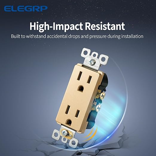 ELEGRP Matte Standard Decorator Electrical Wall Receptacle Outlet, 15A 125V, 2 Pole 3 Wire, Non Tamper Resistant, NEMA 5-15R, Self-Grounding, UL Listed (Champagne Gold, 1 Pack)