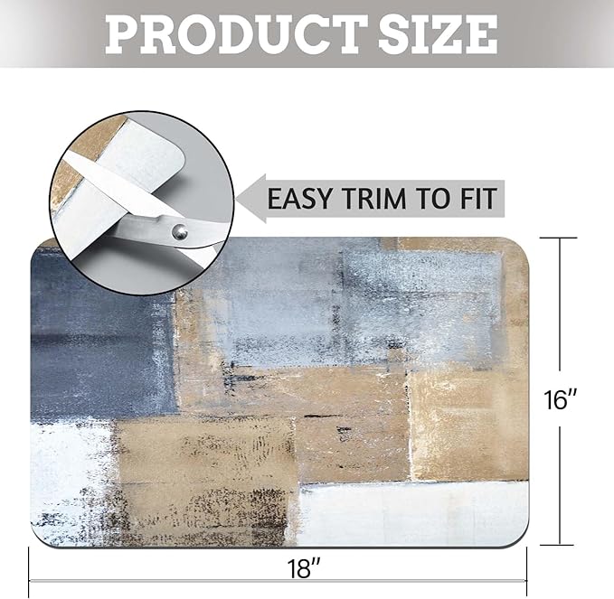 MCALK Brown Dish Drying Mat for Kitchen Counter, Dark Grey Dish Drying Pad with Anti-Slip Rubber Base, Absorbent Kitchen Sink Mat with Abstract Art Decor (1 pc 18" x 16")