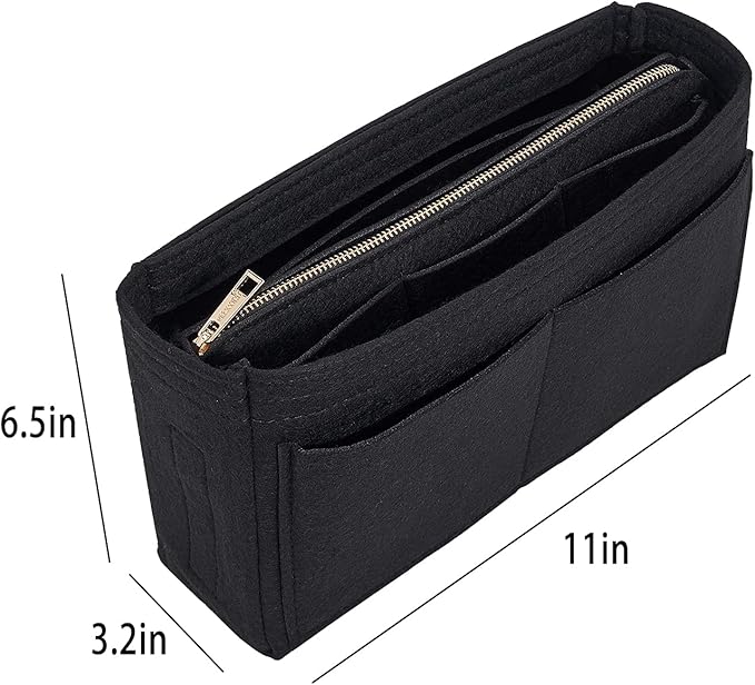 Vercord Felt Organizer Insert For Purse Handbag Tote Bag In Bag Inside Shaper Divider Neo Black Slender Medium