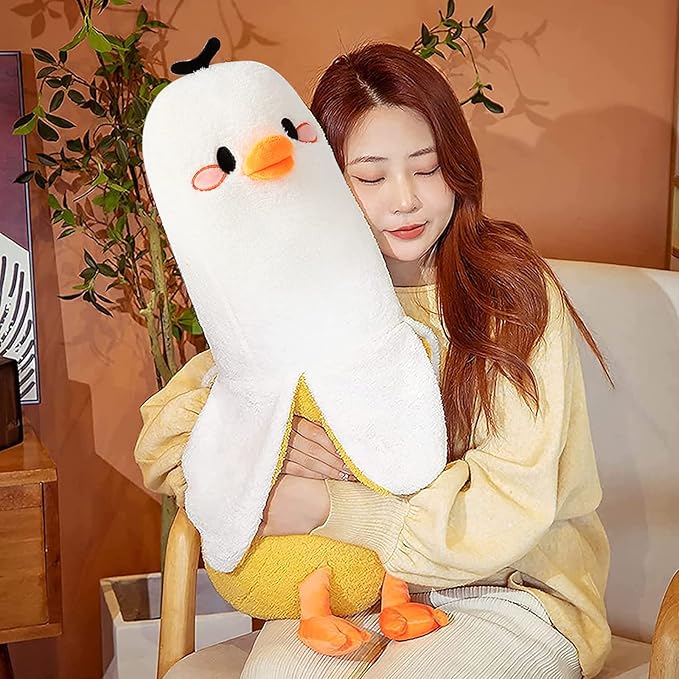 PEACH CAT Banana Duck Plush Pillow Duck Stuffed Animal Cute Banana Plushie for Girls and Boys White 19.7"