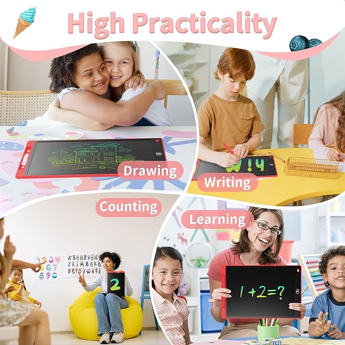[2 Pack] Genialba LCD Writing Tablet 8.5-Inch Colorful Doodle Board, Toddler Learning Educational Toys Gifts for 3-8 Years Old Girls and Boys, Electronic Drawing Pad for Kids (Blue&Red)