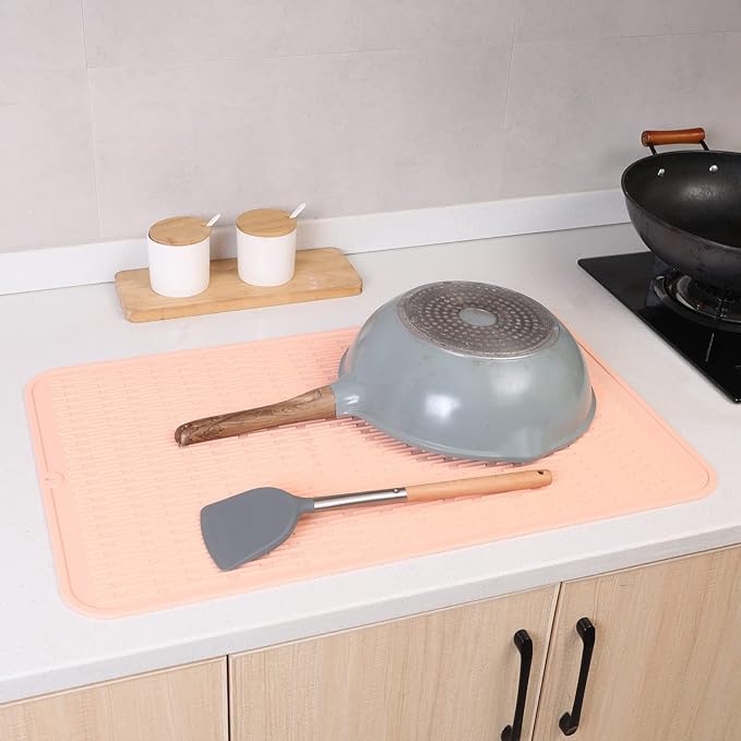MicoYang Silicone Dish Drying Mat for Multiple Usage,Easy clean,Eco-friendly,Heat-resistant Silicone Mat for Kitchen Counter or Sink,Refrigerator or Drawer Liner Pink 3XL 28 inches x 18 inches
