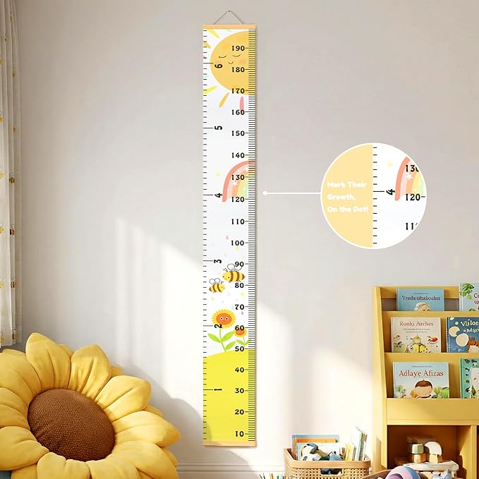 Mibote Baby Growth Height Chart Handing Ruler Wall Decor for Kids, Canvas Removable Height Growth Chart 79" x 7.9" (Sunshine)