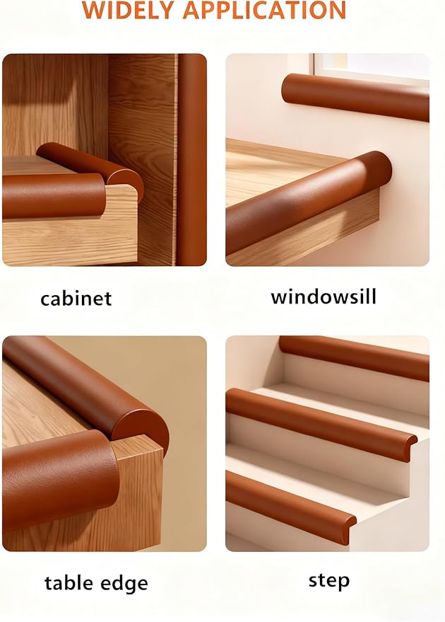 QYV Baby Proof Edge Corner Protector, 16.4FT 0.47''Th L-Shape Furniture Corner & Edge Safety Bumpers with 10 Corners, Pre-Taped, Soft NBR Rubber Foam Desk Edge Cushion Wall Corner Protector (Brown)