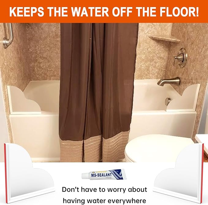Seamless Shower Corner Water Guard, Large Size Tub Shower Water Guard, Shower Splash Guards,Bathtub Splash Guard Self-Adhesive Tub Guards to Keep Water in Tub (2pcs)