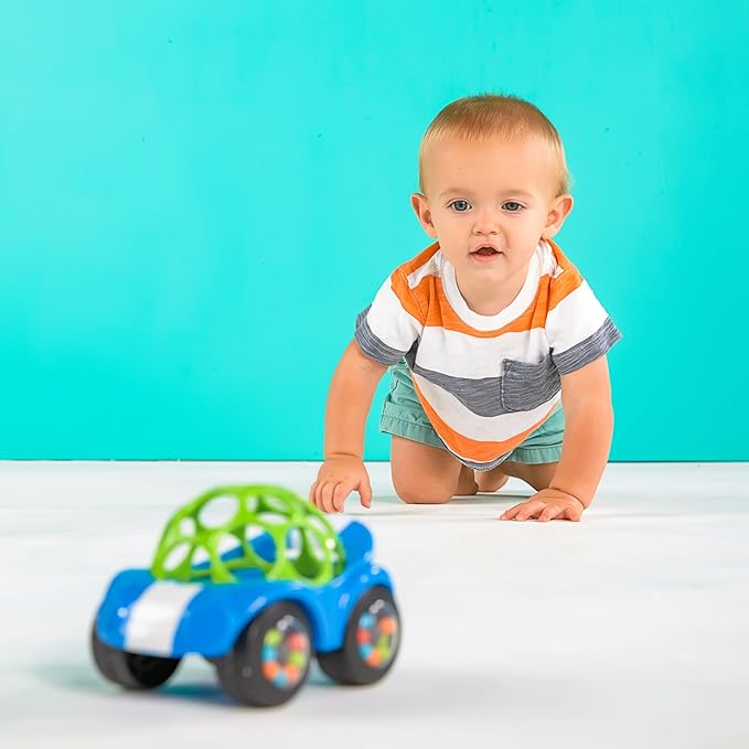 Bright Starts Oball Easy Grasp Rattle & Roll Toy Sports Car BPA-Free Infant Crawling Toy, Age 3 Months and up, Blue/Green (Pack of 6)