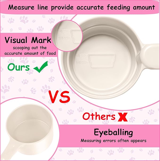 Joyinjojo Dog Cat Food Scoop - Pet Food Scoop Dog Food Measuring Cup 1/2 1/4 Cup, Comfortable Long Handle for Easy to Scoop Food, White 1/2 Cup