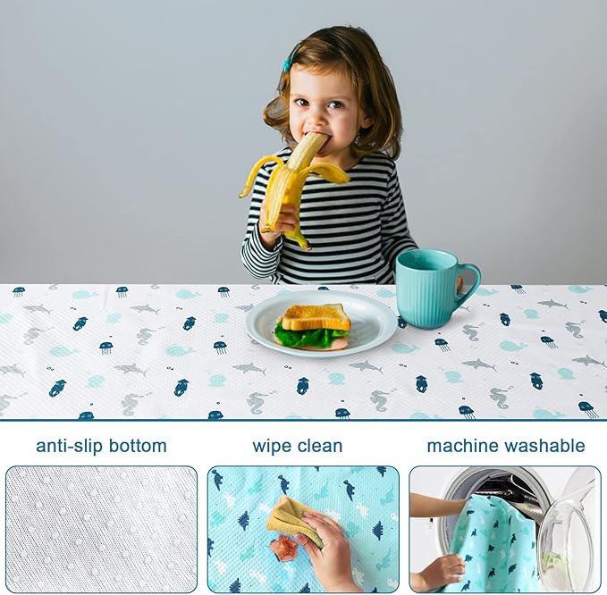SPRINGSPIRIT Splat Mat for Under High Chair 2 Pack, Waterproof Mealtime & Playtime Mat, Anti-Slip & Washable, 42" x 46", Dinosaurs & Ocean