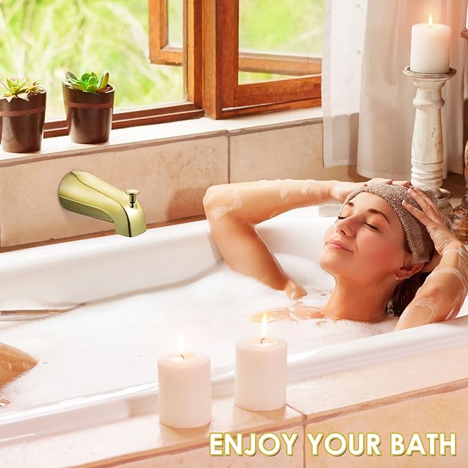 Enhon Slip on Tub Spout with Diverter, Compatible with American Standard 8888026.002 Tub Spout, Bathroom Bathtub Faucet, Fits 1/2 Copper Water Tube(5/8 Dia), 5/32 Hex Wrench(Polished Brass,1)