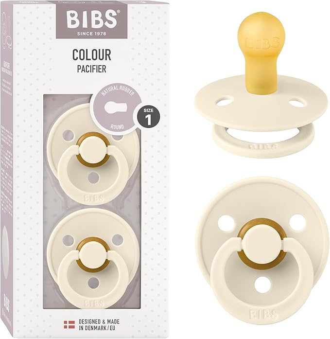 Bibs Colour Pacifier 2-Pack | BPA Free Soother, Round Nipple. Natural Rubber Latex,