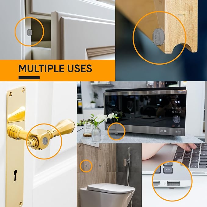 128 Self Adhesive Cabinet Door Bumpers – Sticky Grey Silicone Rubber Pads for Furniture Drawers, Kitchen Cabinets, Decor, Wall Protection – Vellax