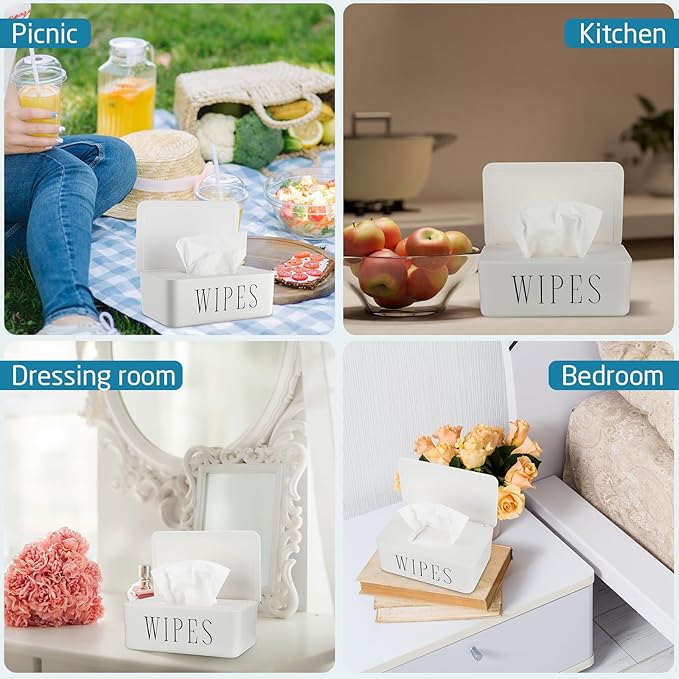 Singhoow 3 Pcs Large Baby Wipes Dispenser Refillable Wipe Holder with Lid Toilet Wipes Container for Bathroom Tissue Paper Storage Box for Home Office Cars (White,Small)