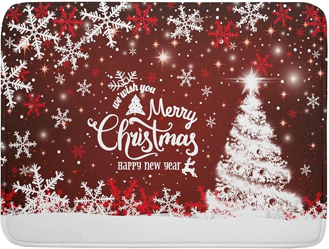 Happy New Year Red Dish Drying Mat for Kitchen Counter,Merry Christmas Tree Snowflake Drying Mat 18 x 24 Inch with High Absorbent Reversible Microfiber Dish Drying Pad Drainer Mat for Coffee Bar