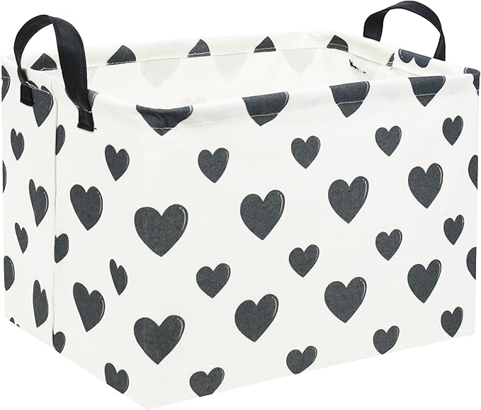 TIBAOLOVER Rectangular Love Heart Toy Storage Bin Organizer Shelf Book Basket Love Room Decor (Black Heart)
