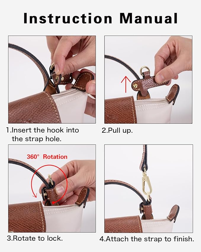 Handwoven Adjustable Shoulder Strap & Mini Bag Organizer Set for Longchamp Mini Bag, Includes Inner Liner & Strap, No-Punch Design – Tan & Beige