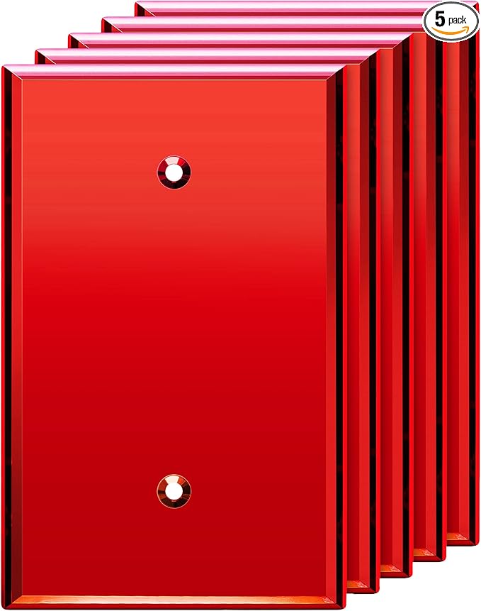 LIDER Reflective Acrylic Blank Device Wall Plate, Mirrored Cover Plate, Plexiglass Wall Plate, Acrylic Glass, Oversized 1-Gang 5.25" x 3.44", LWP-01O-ARD5P, Red, 5 Pack
