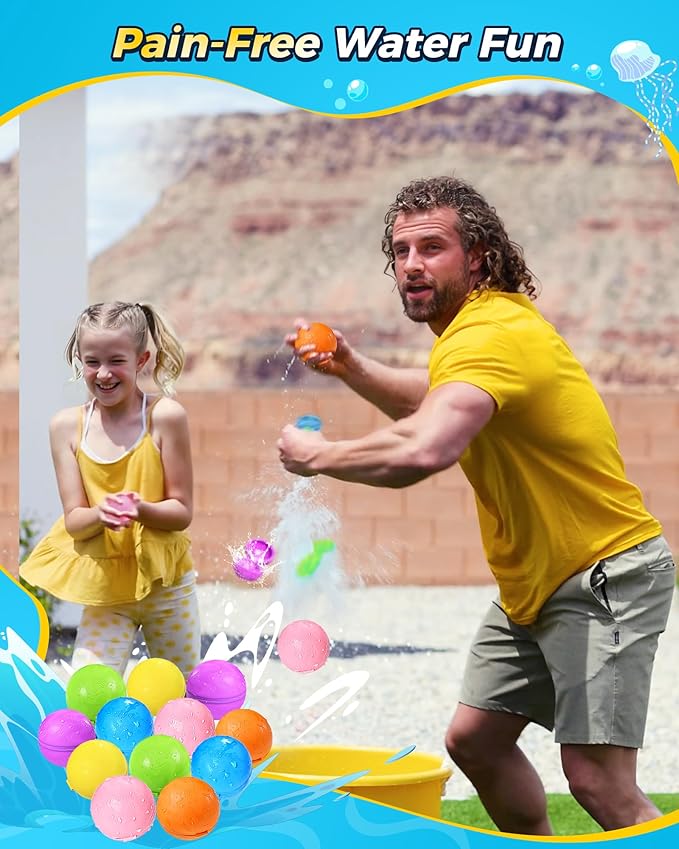 Reusable Water Balloons 12PCS - Summer Water Toys for Pool Beach & Outdoor, Self-Sealing Refillable Water Bombs for Kids Ages 3-14, Magnetic Splash Balls for Kids Fun Games & Activities
