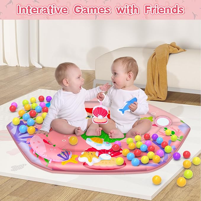 8-in-1 Tummy Time & Ball Pit, Baby Play Gym Floor Mat, Activity Mat for Infants & Toddlers 0-12 Months (Pink)
