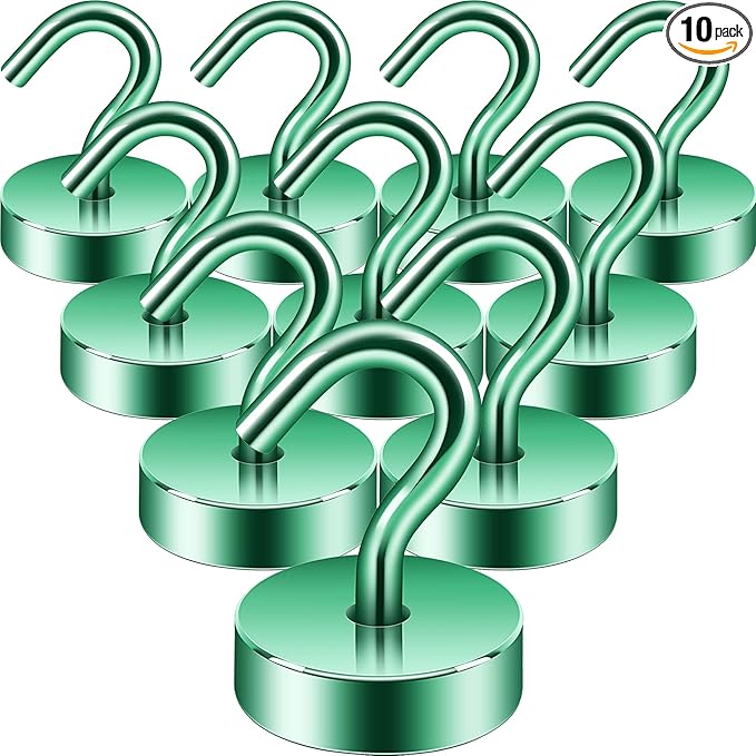 Neosmuk Magnetic Hooks, Cruise Ship Essentials, 40lb+ Heavy Duty Magnetic Hooks for Cruise Cabins, Refrigerator, Grill, Hanging, and Travel | Extra Strong Must-Haves Magnet Hook,Green,Pack of 10
