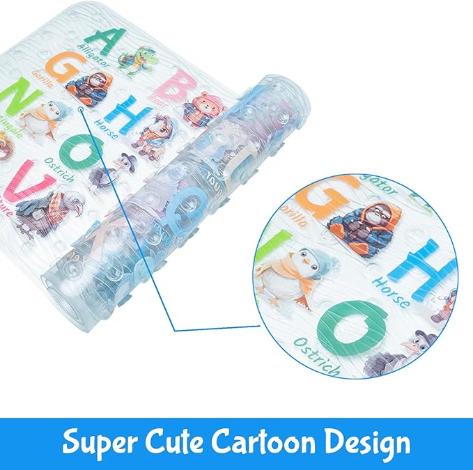ShineCozy Cartoon Kids Bath Mat - Non Slip Bathtub Mat 35x16 Inch XL Large Size Tub Mats Anti Slip Shower Mats for Bathroom Floor (Ships) (Animals)