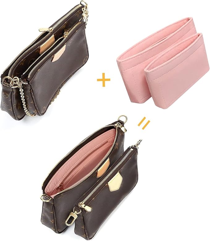 Vercord Felt Purse Organizer Insert Pochette Handbag Insert Bag in Bag for Multi Pochette Accessories Add Zipper Pocket Pink