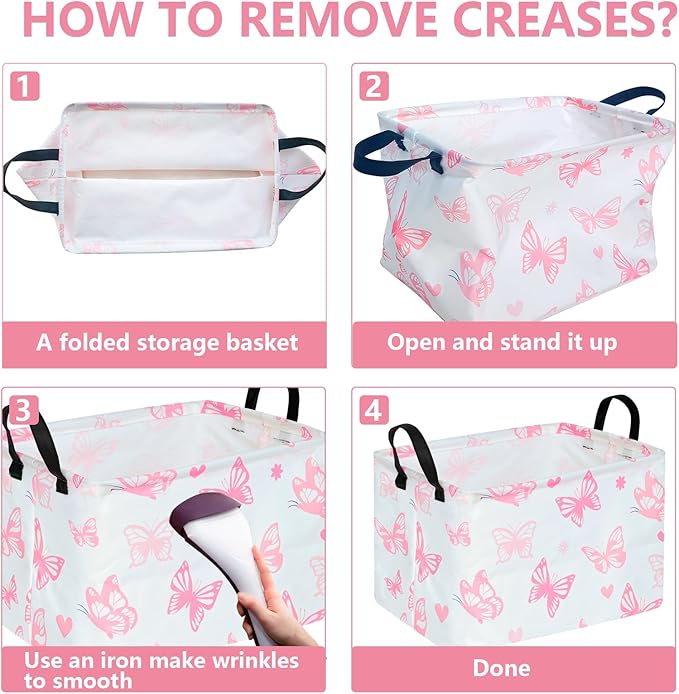 DUYIY Rectangle Gift Storage Basket Home Shelf Storage Basket Organizer Box Clothes Laundry Hamper Nursery Basket Laundry Basket with Handles (Butterfly)