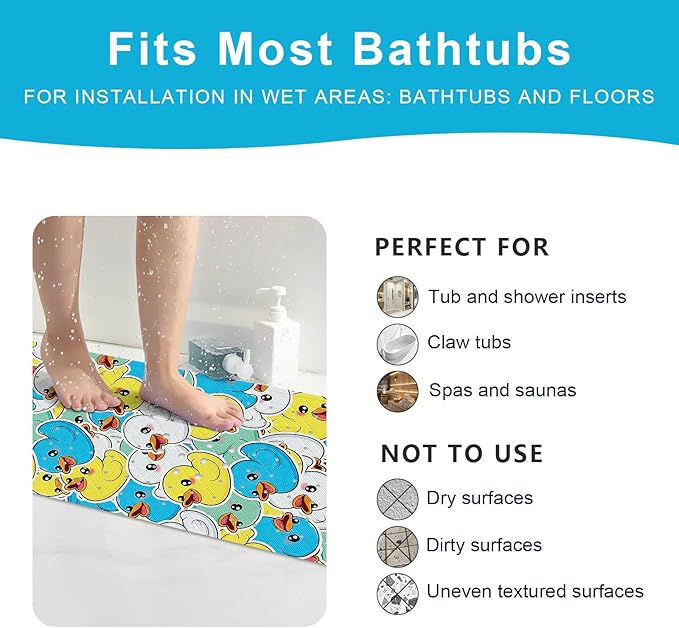 XIYUNTE Baby Bath Mat for Tub Non Slip Kids, BPA Free Extra Long Bathtub Mat 40x16 with Drain Holes and 200 Suction Cups, Non Toxic Machine Washable Toddler Bath Mat, Eco-Friendly Certified
