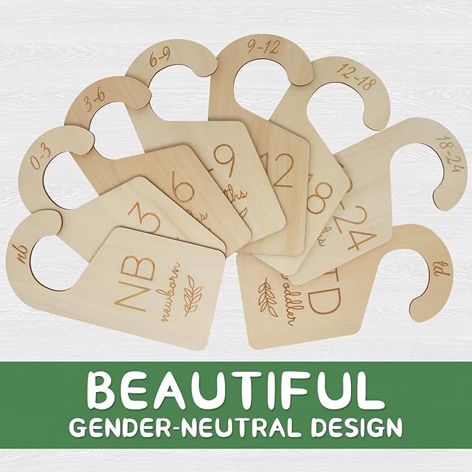 Baby Closet Dividers for Clothes Organizer - Wooden Baby Clothes Size Dividers from Newborn to Toddler, Double-Sided Gender Neutral Baby Clothes Dividers
