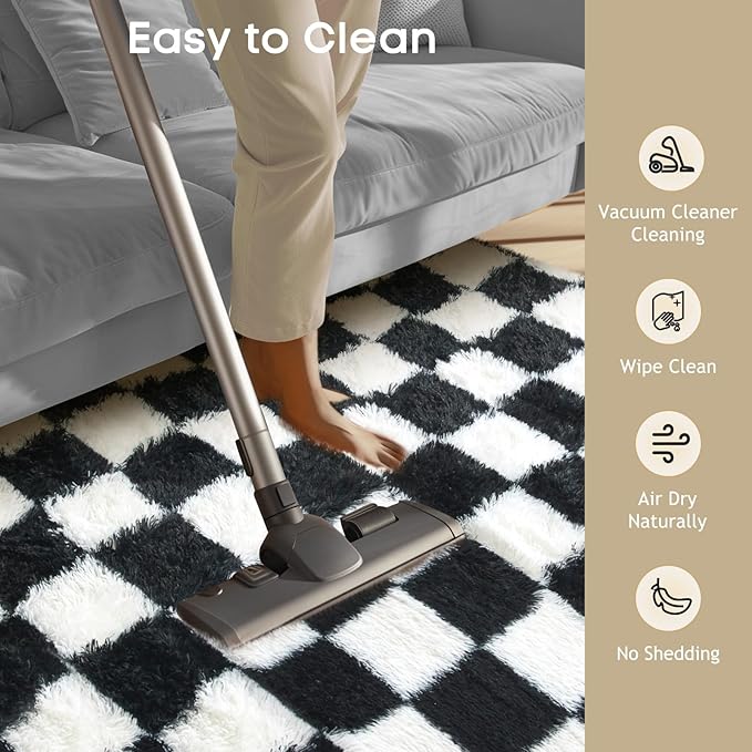 Ophanie Area Rugs for Bedroom Living Room,Color Checkered Black & White,Size 8' x 10',Shape Rectangular