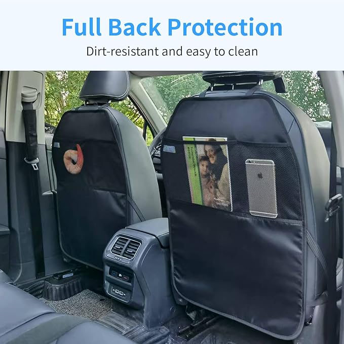 Viaviat Car Seat Protector Large Kick Mat 2 Pack Durable Water Resistant Auto Seat Back Covers with 2 Mesh Pockets Protection Against Dust Mud Scratches (Black, 2-Pack)