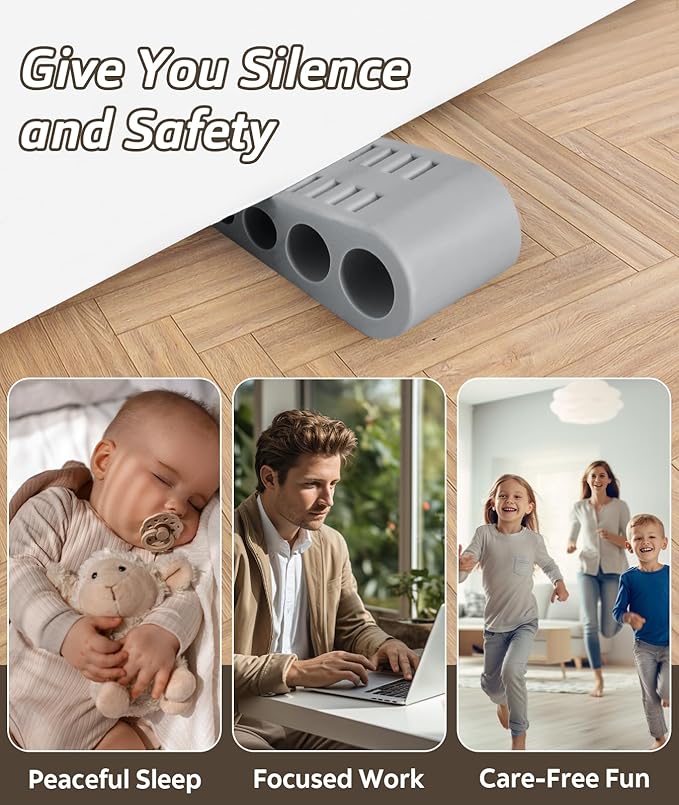 3 Pack Door Stops for Bottom of Door, Rubber Door Stopper Wedge with Holder, Door Holder to Keep Door Open, Wall Protector for Home & Office & School, Grey