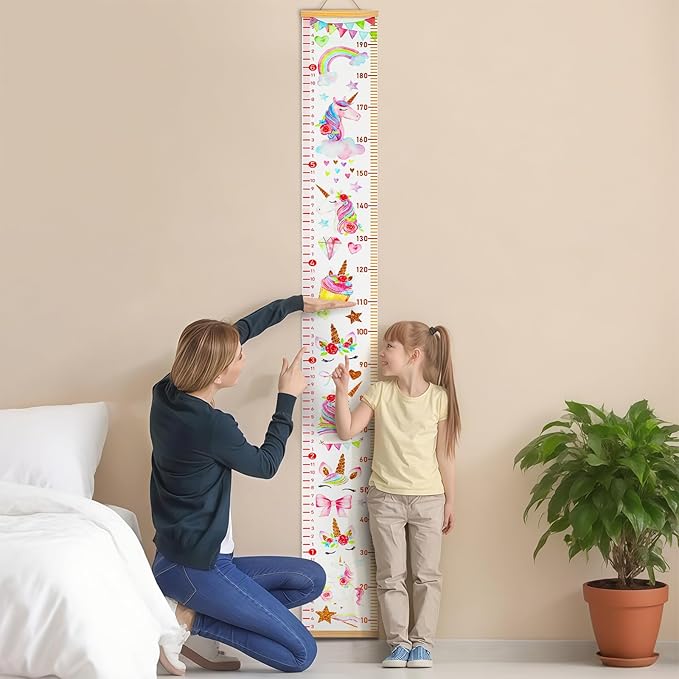 Mibote Baby Growth Height Chart Handing Ruler Wall Decor for Kids, Canvas Removable Height Growth Chart 79" x 7.9" (Unicorn)