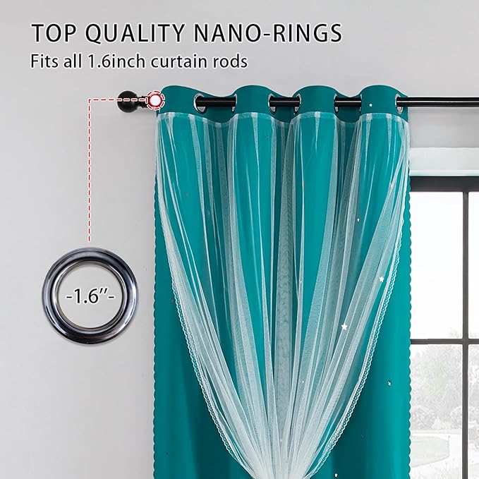 XiDi Black Out Curtains for Girls Bedroom Decor, Unicorn Curtains for Kids Room, Blackout Curtains for Living Room 72 inchs Long 34 inches Wide 2 Panel Teal