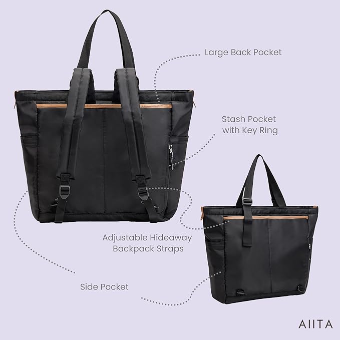 AIITA Diaper Bag Tote,Baby Diaper Bags,Convertible Diaper Bag Backpack,Crossbody Tote Bag for Women,Stylish Shoulder Bag with Changing Pad,Baby Registry, Work Tote,Travel Gym Bag,Black