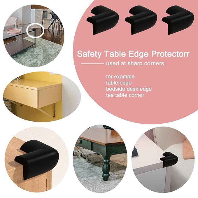 12 Pack Soft Corner Protector Baby Proofing Edge & Corner Guards, Furniture Safety Bumper for Table, Fireplace, Stair, Cabinet, (Black)