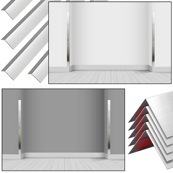 Therwen 10 Pcs 3/4 x 3/4 x 48 Inch 304 Stainless Steel Corner Guards Metal Wall Guard Protector Corner Trim Molding for Door Countertop Furniture Cabinet Protection
