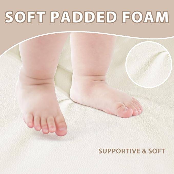 Baby Play Mat for Boy or Girl - 1.4" Extra Thick & Super Soft Vegan Leather Floor Mat, Waterproof & Anti-Slip Baby Crawling Mats, Playmats for Babies and Toddlers, Playpen Mat Fits Any Playroom, Beige