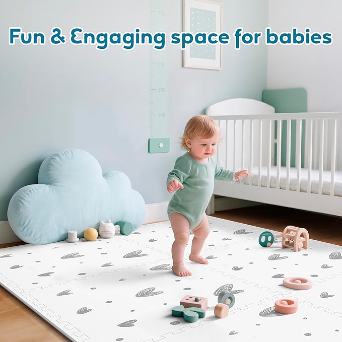 72x48 Baby Crawling Mat,Baby Foam Play Mat,Floor Mats for Kids for Infants with Interlocking Floor Tiles,Toddler Playmats for Indoor and Outdoor,Easy to Clean Playroom Mats(Love+Bubble)