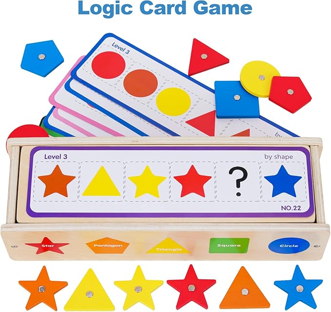 AISHUN Montessori for Toddlers, Magnetic Color Shape Sorting Matching Box,Early Learning Toys,Wooden Educational Toy, Fine Motor Skills Toys for Boys Girls (Blue)