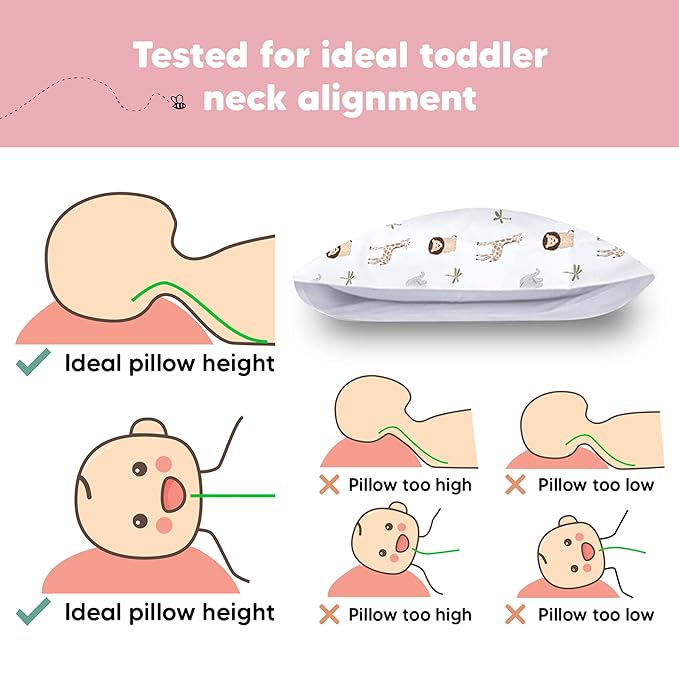 Toddler Pillow with Pillowcase - 13x18 My Little Dreamy Kids Travel Bed Pillows for Sleeping, Organic Cotton Small Pillowcase, Soft & Breathable, Machine Washable, Toddlers 2-5 years old (The Wild)